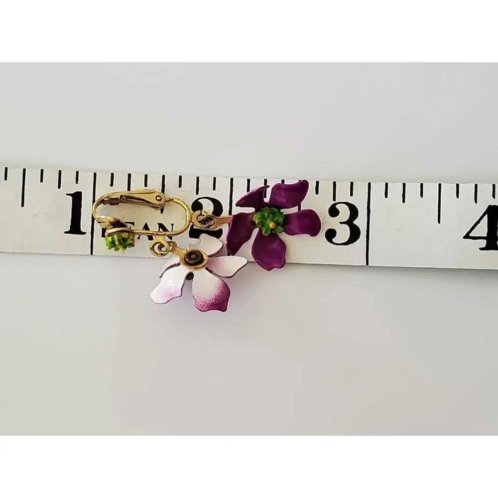 Vintage Mid-Century Purple Metal Flower Clip On Earrings